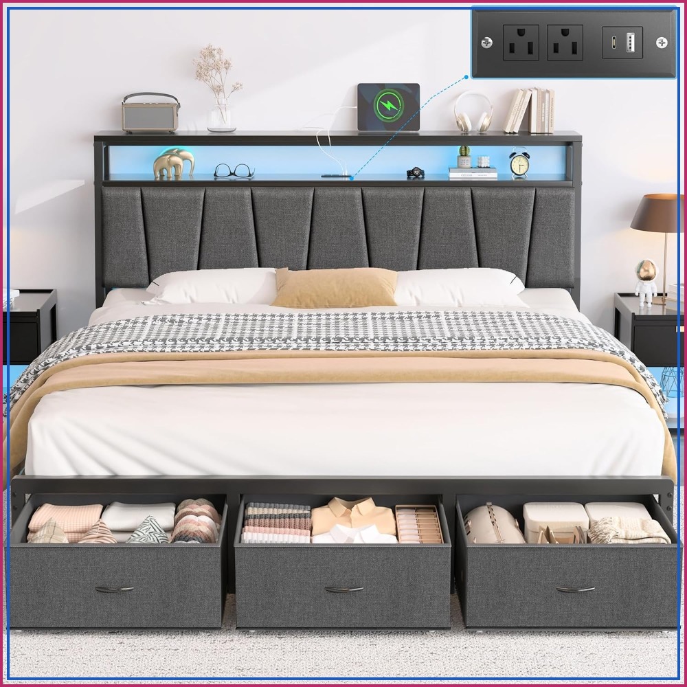 King Size Bed Frame With Storage Drawers - King Size Bed Frame with Storage