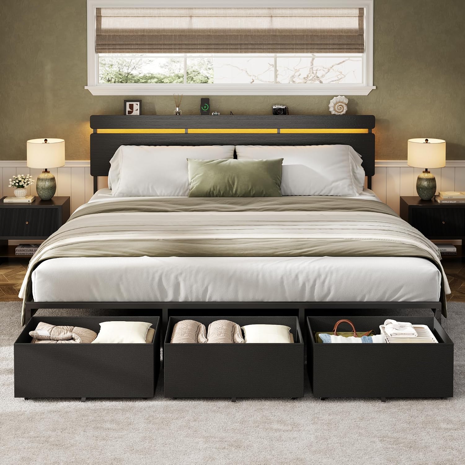 King Size Bed Frame With Storage Drawers - Forestell King Size Bed Frame with