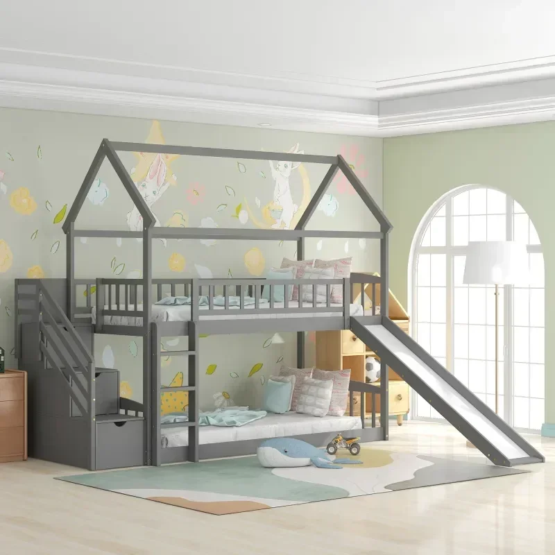 Solid wood children's double b - огляд і ціна Bunk Bed With Stairs And Slide