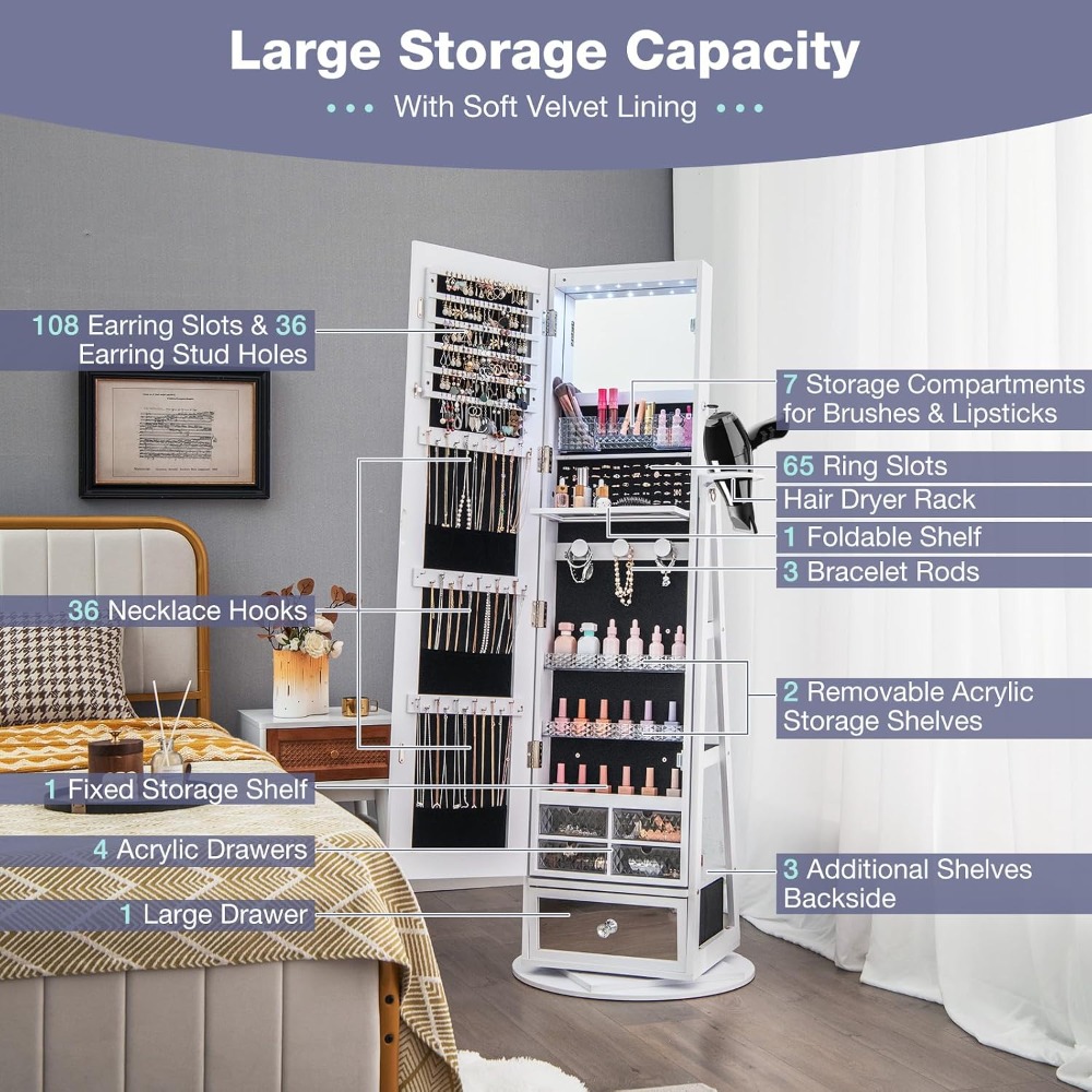 360° Swivel Jewelry Cabinet Ar - огляд і ціна Full Length Mirror Jewelry Armoire