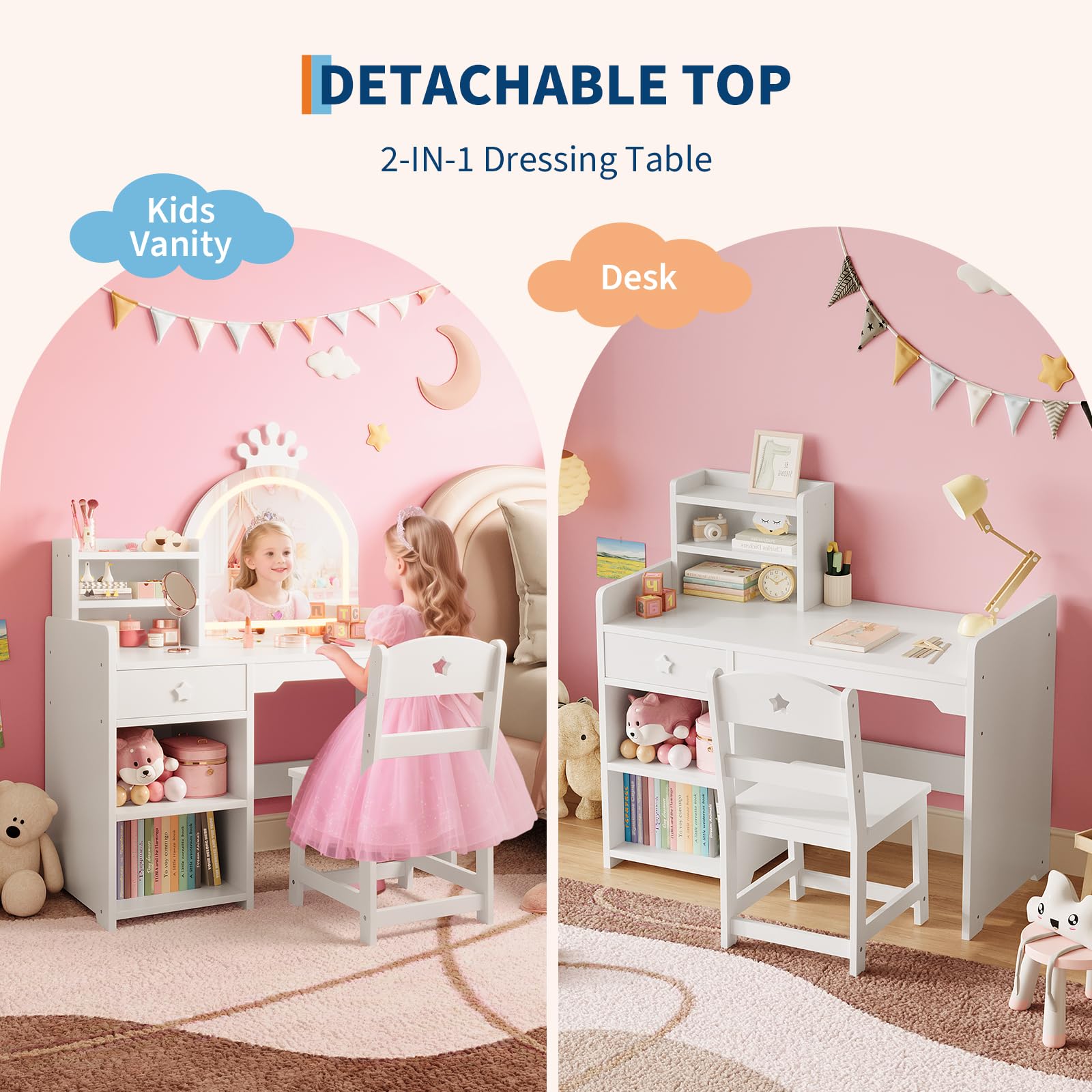 Kids Vanity Table & Chair Set  - огляд і ціна Dressing Table Vanity With Lighted Mirror