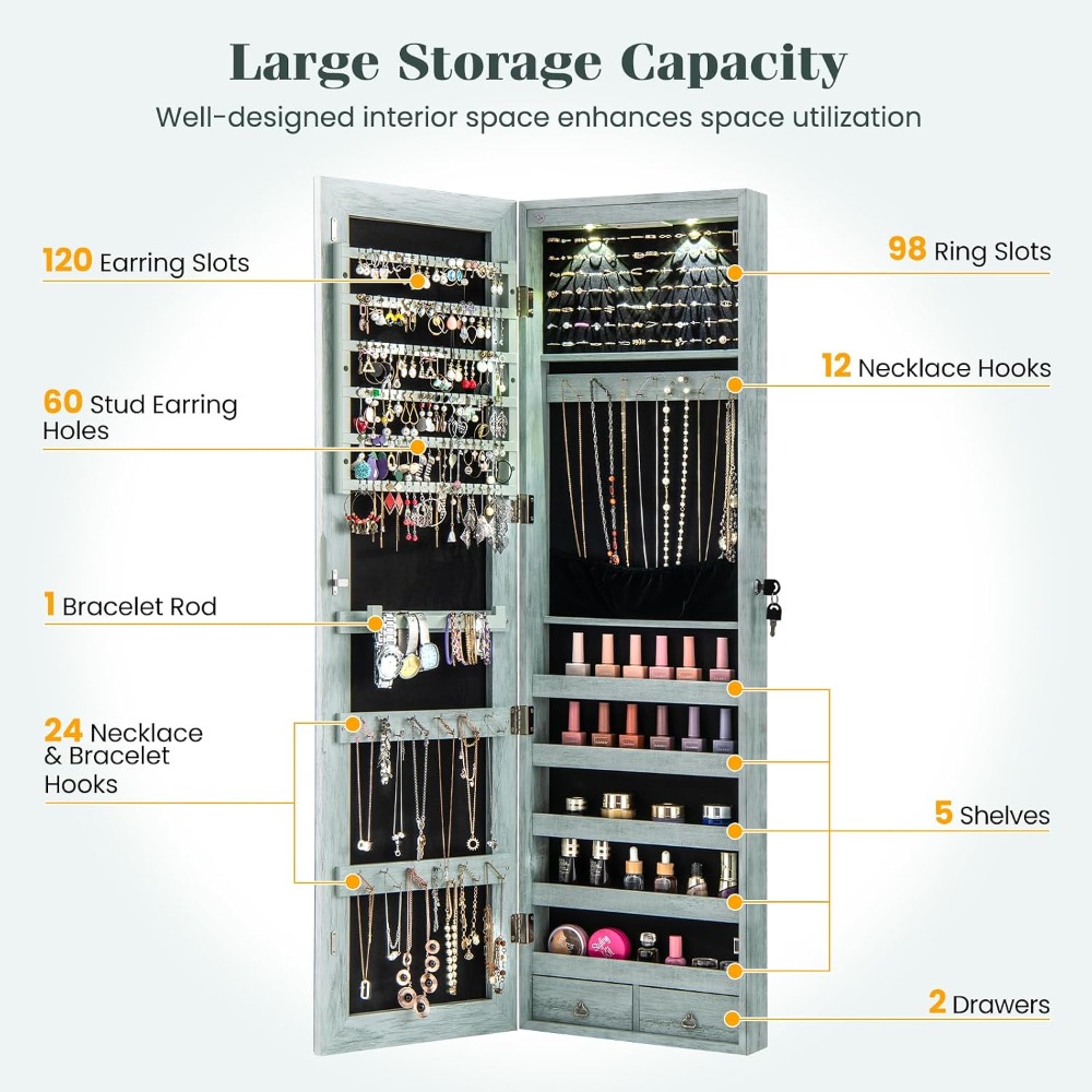 Wall or Door Mounted Jewelry A - огляд і ціна Full Length Mirror Jewelry Armoire
