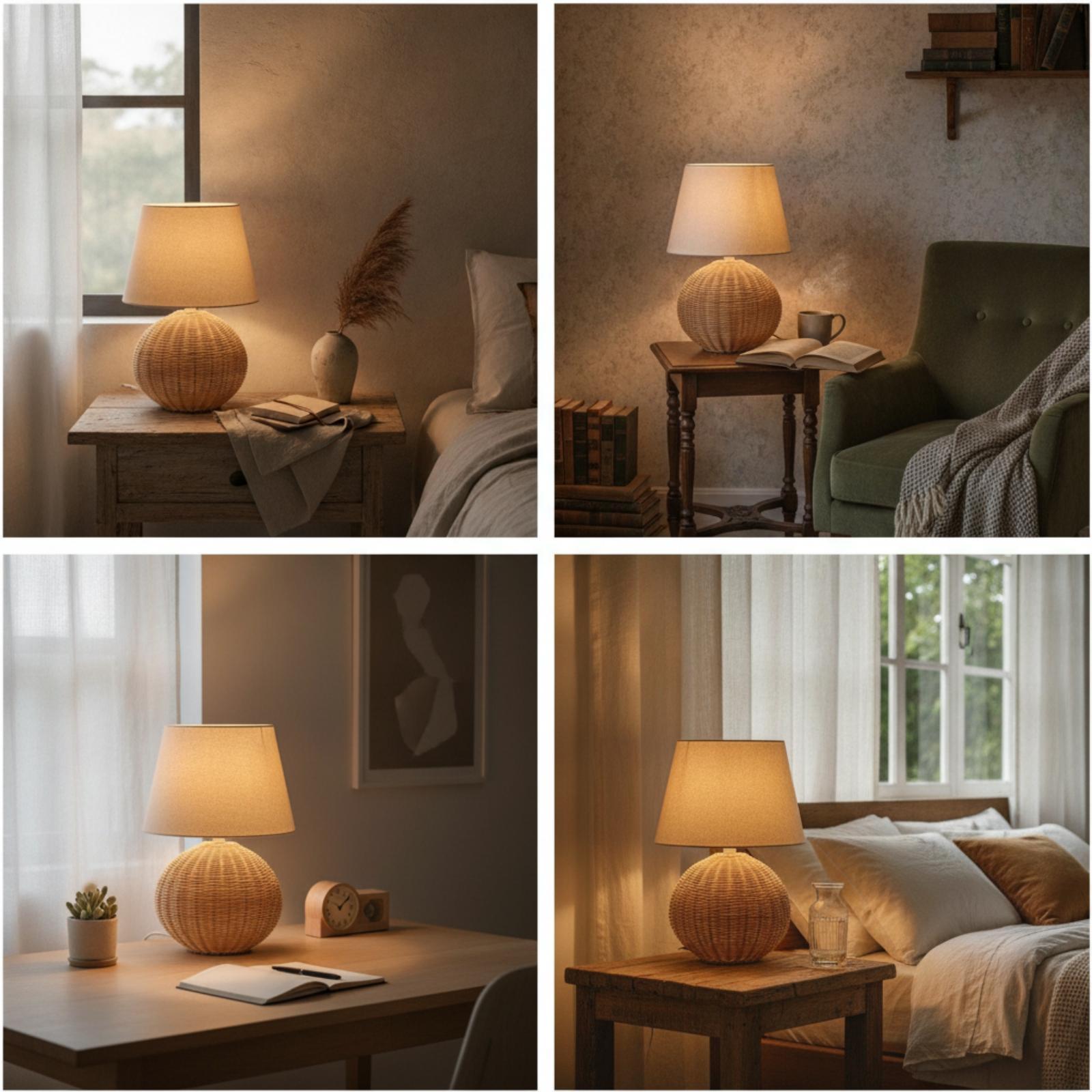 Bedside Lamp Rattan Base Fabri - огляд і ціна Bedroom Furniture