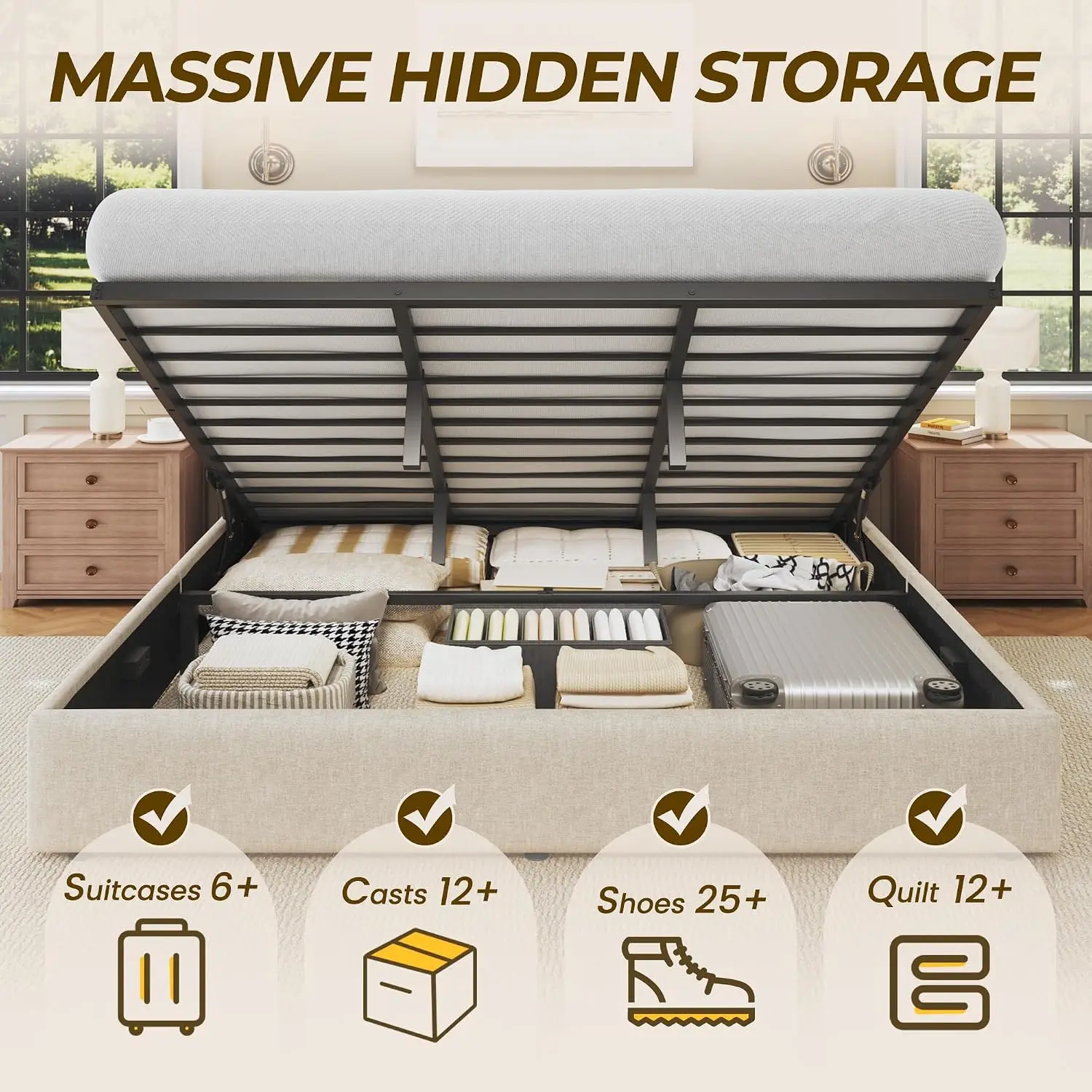 King Size Lift Up Storage Bed  - огляд і ціна Gas Lift Storage Bed Hydraulic