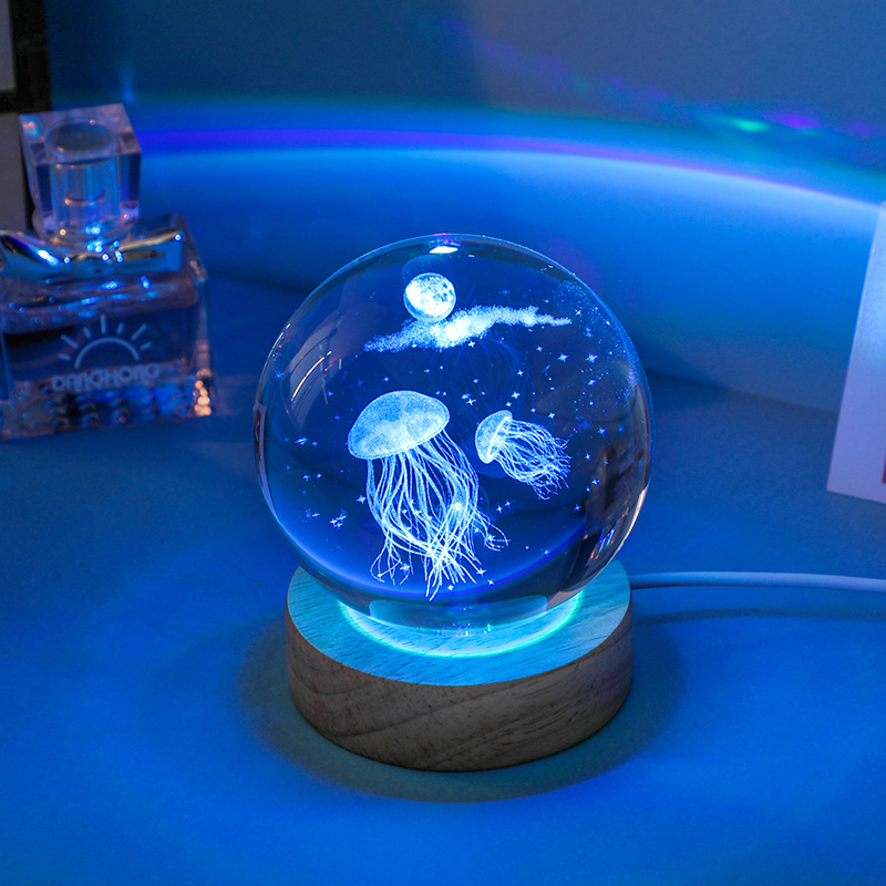3D Jellyfish Laser engraved cr - огляд і ціна Floating Nightstand With Led Light