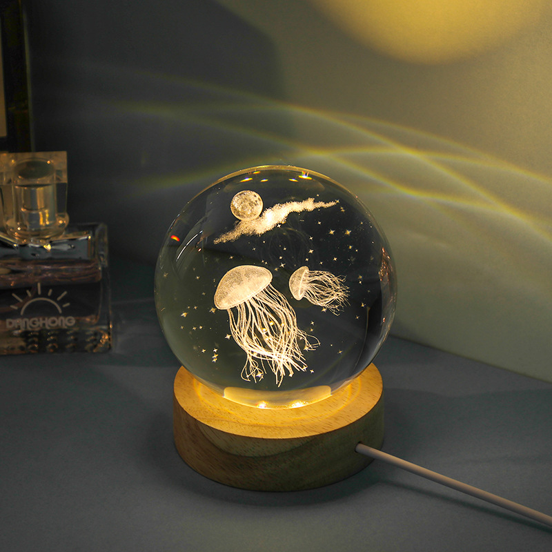 3D Jellyfish Laser engraved cr - огляд і ціна Floating Nightstand With Led Light
