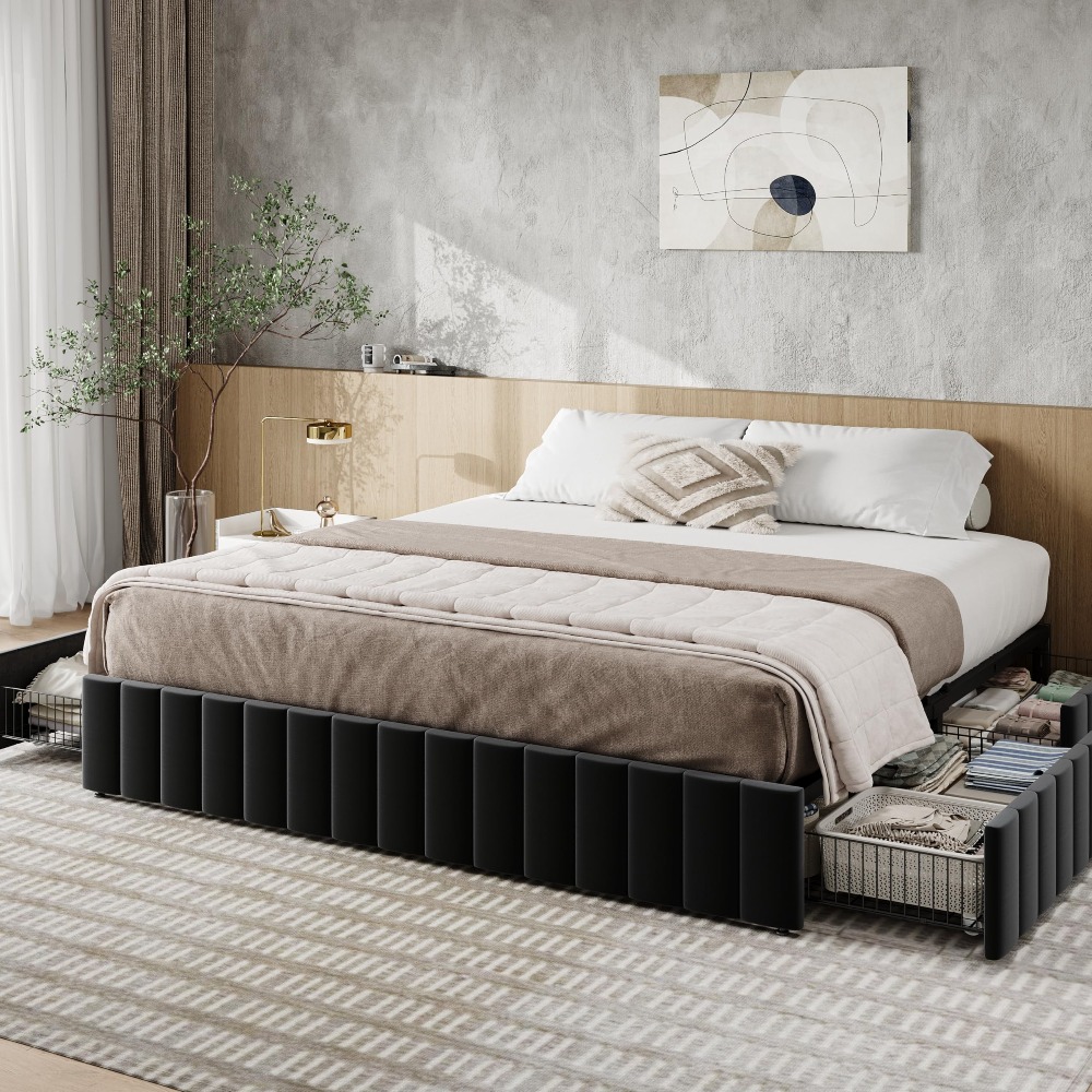 King Size Platform Bed Frame w - огляд і ціна King Size Bed Frame With Storage Drawers