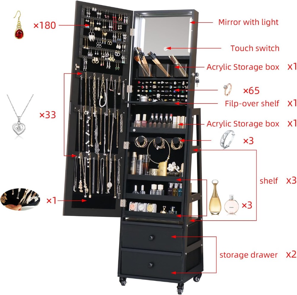 Lockable Standing Jewelry Armo - огляд і ціна Full Length Mirror Jewelry Armoire