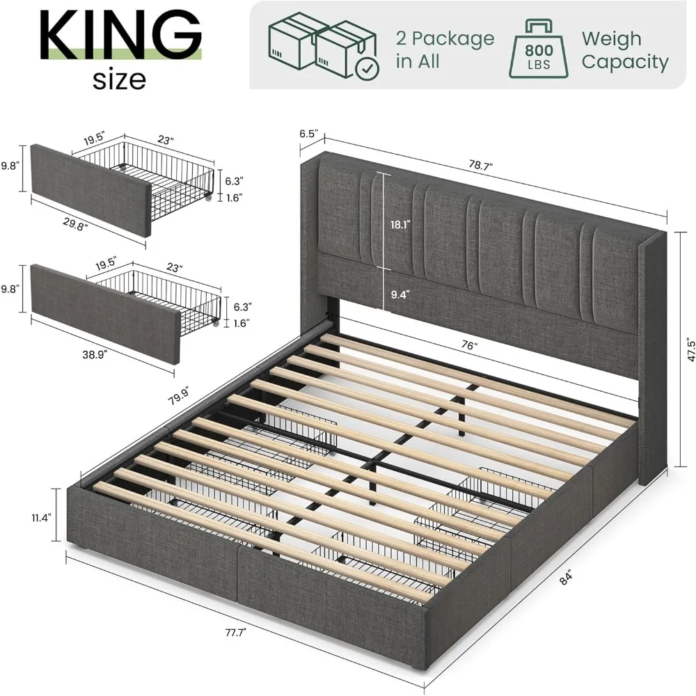 King Size Linen Upholstered Pl - огляд і ціна King Size Bed Frame With Storage Drawers
