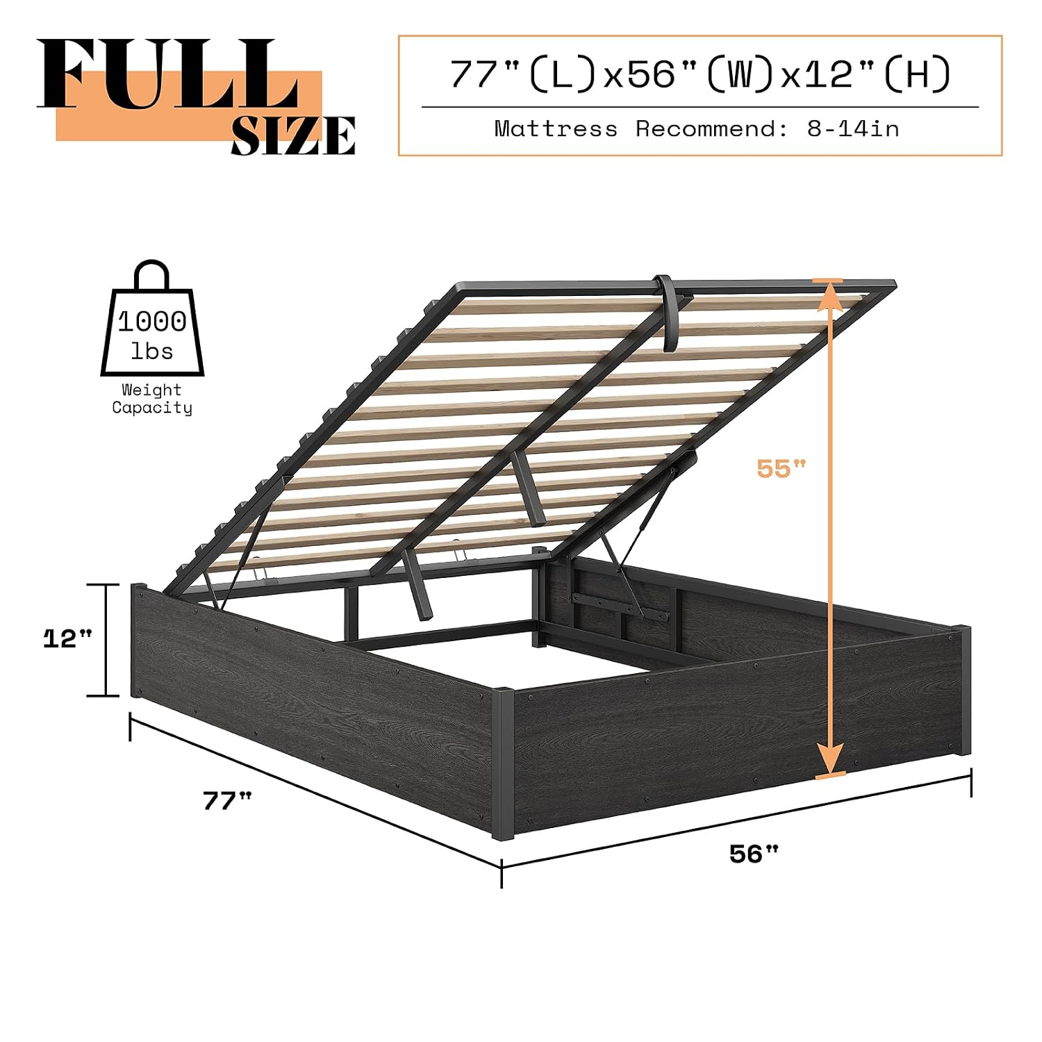 Lift Up Storage Bed Frame, Dar - огляд і ціна Gas Lift Storage Bed Hydraulic