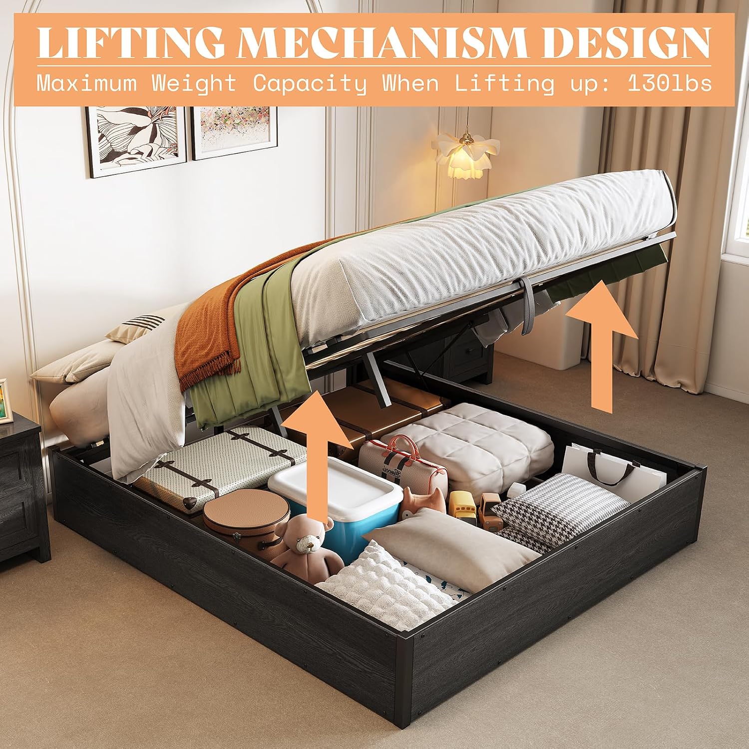 Lift Up Storage Bed Frame, Dar - огляд і ціна Gas Lift Storage Bed Hydraulic