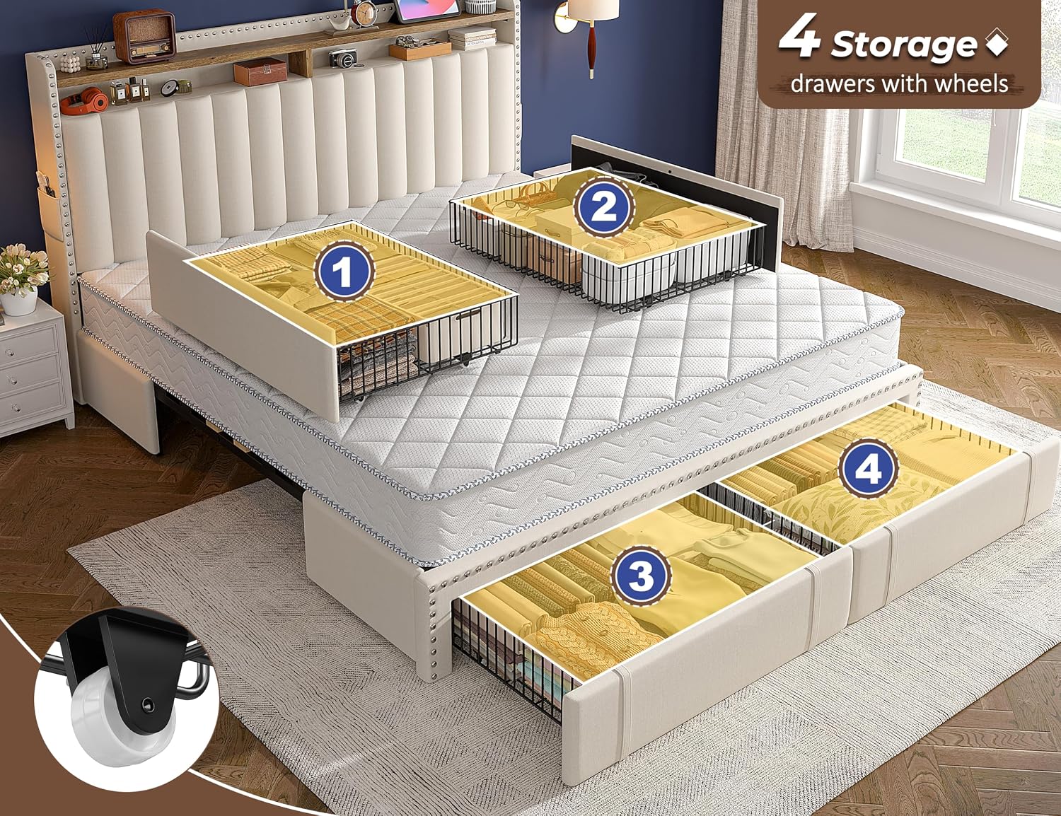 King Size Bed Frame with 4 Sto - огляд і ціна King Size Bed Frame With Storage Drawers