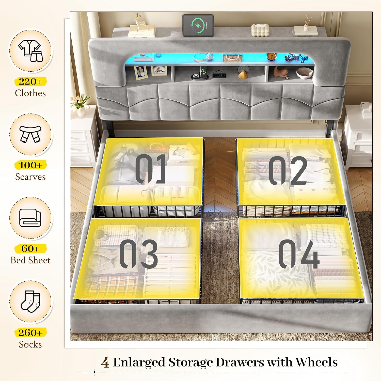 King Size Bed Frame with 4 Sto - огляд і ціна King Size Bed Frame With Storage Drawers