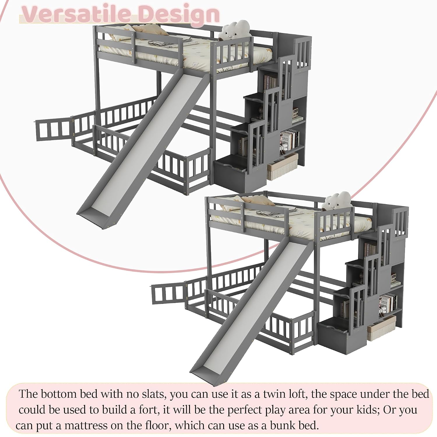 Twin Over Full Bunk Bed with S - огляд і ціна Bunk Bed With Stairs And Slide